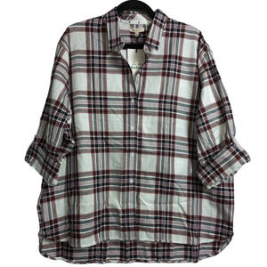 Barbour Bethwin Shirt Cloud Check Herringbone Plaid Button Front 4 New